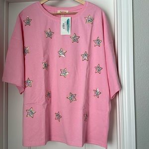 NWT Peach Love oversized sequin star tee